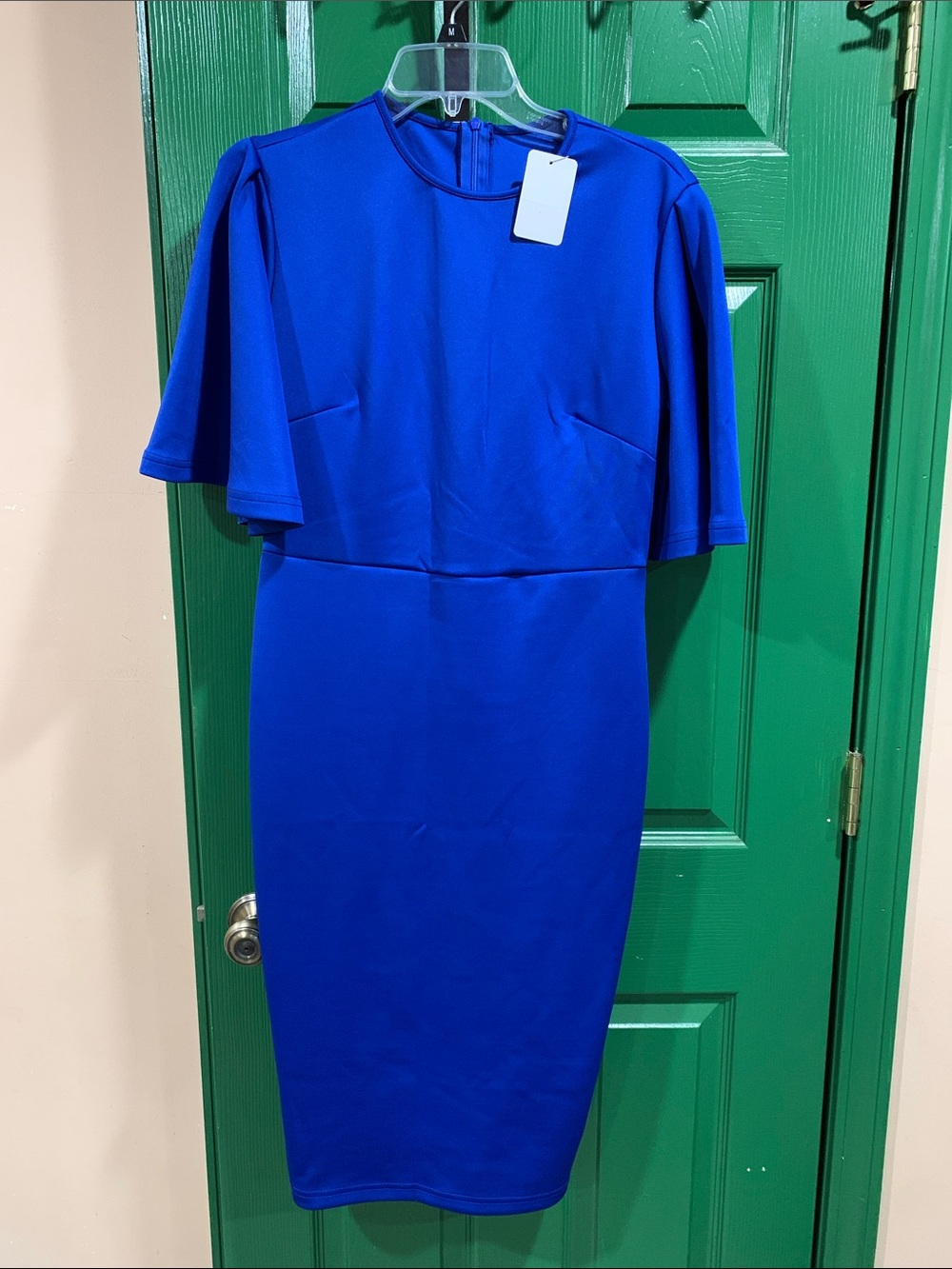 Women's Royal Blue Knee-Length Dress with Cape Sleeves